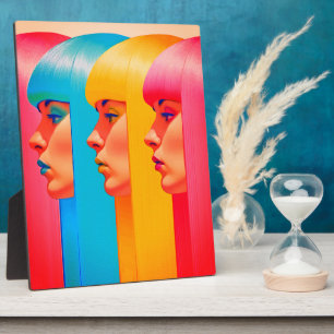 Colourful Faces Vibrant Multicolor Side Profiles Plaque