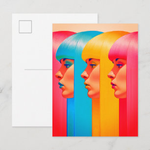 Colourful Faces Vibrant Multicolor Side Profiles Postcard