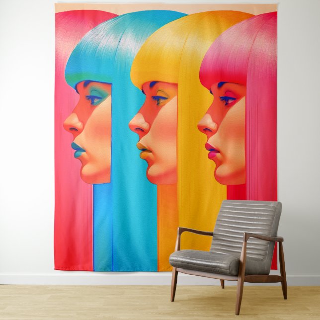Colourful Faces Vibrant Multicolor Side Profiles Tapestry (In Situ)