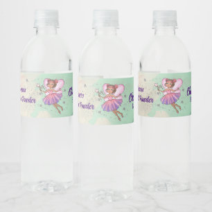 Colourful Fairy Birthday Water Bottle Label