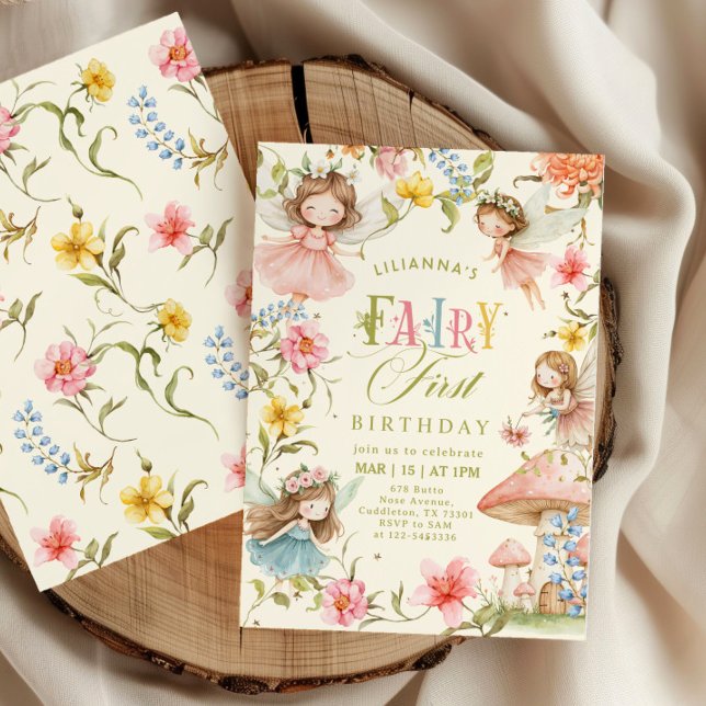 Colourful Fairy First Birthday Enchanted garden Invitation (Creator Uploaded)