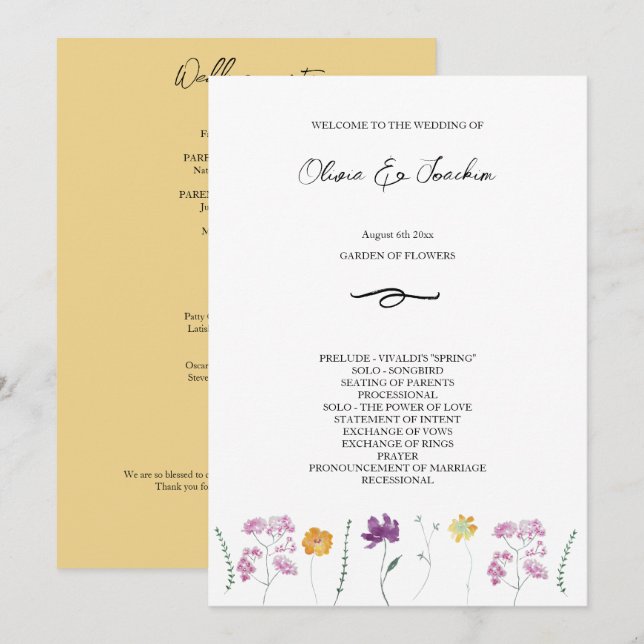 Colourful Fairy Garden Watercolor Hand-painted Programme (Front/Back)