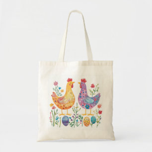 Colourful Fairy Tale Chicken & Egg Illustration Tote Bag
