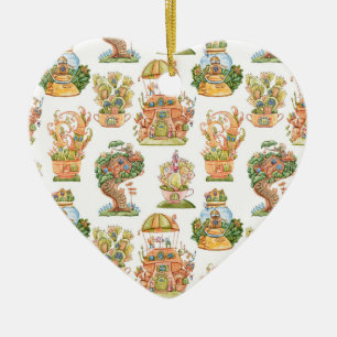 Colourful Fairy Tale Houses Pattern Ceramic Tree Decoration