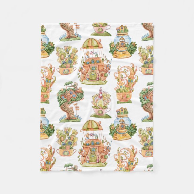 Colourful Fairy Tale Houses Pattern Fleece Blanket (Front)