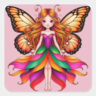 Colourful Fairy With Vibrant Butterfly Wings Square Sticker