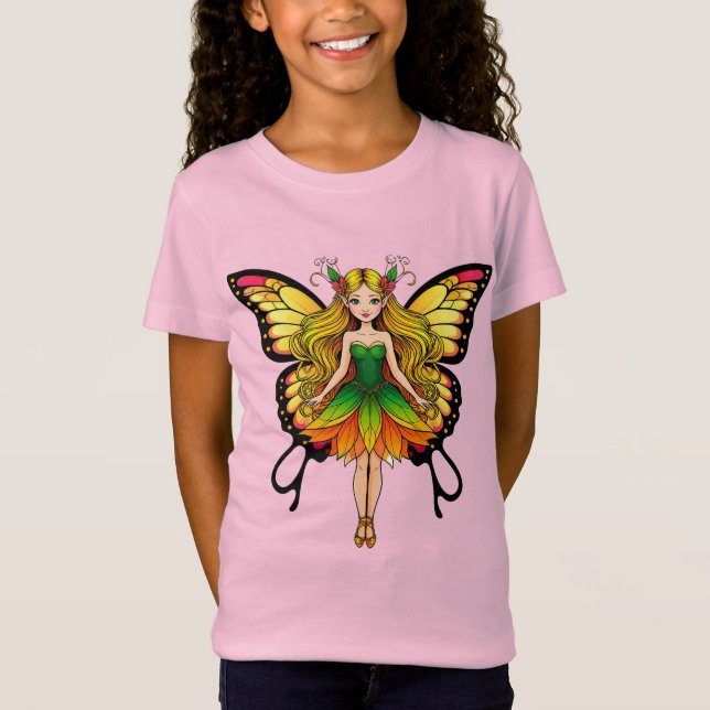 Colourful Fairy With Vibrant Butterfly Wings T-Shirt (Front)