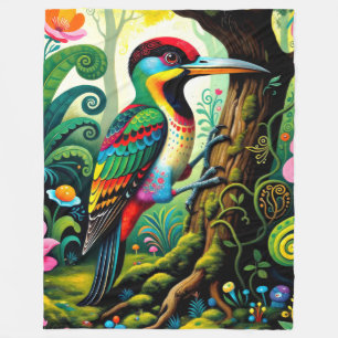 Colourful Fairy Woodpecker Bird Fleece Blanket