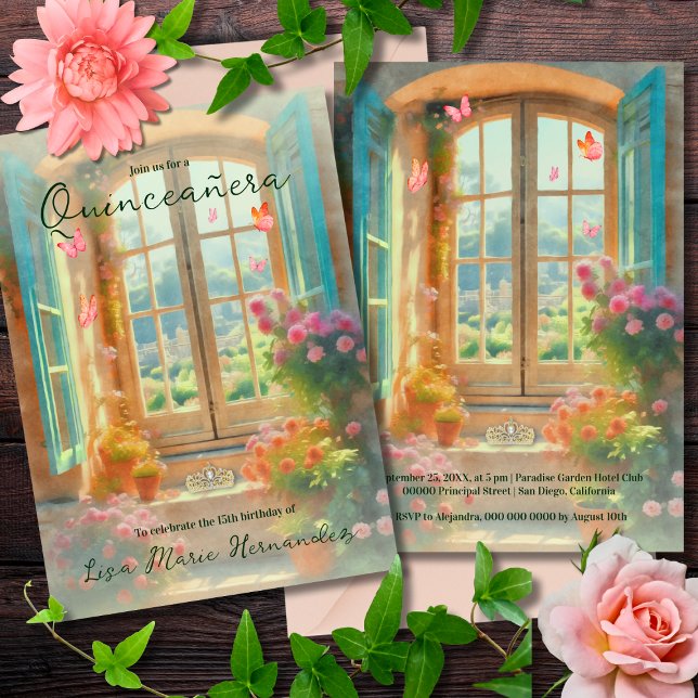 Colourful Fairytale Garden Window Quinceañera  Invitation (Creator Uploaded)