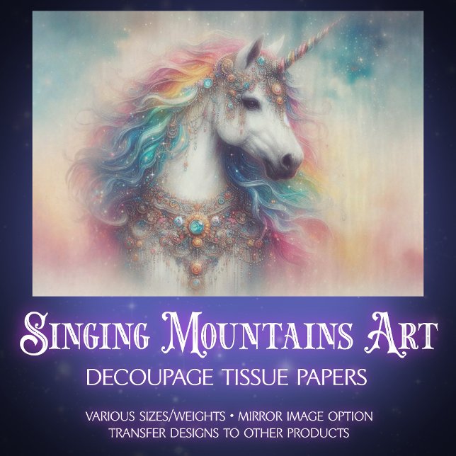 Colourful Fairytale Rainbow Unicorn Decoupage  Tissue Paper (Creator Uploaded)