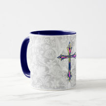 Colourful Faith Cross Vintage Style Grey Mug
