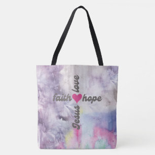 Colourful Faith Hope Love Jesus Cross Tote Bag
