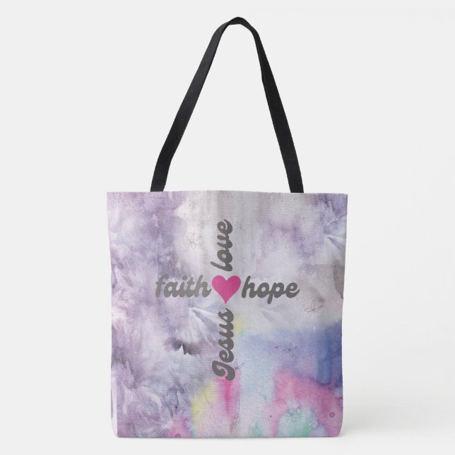 Colourful Faith Hope Love Jesus Cross  Tote Bag (Front)