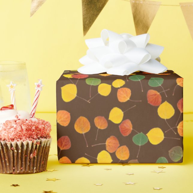 Colourful Fall Aspen Leaves Over Brown All Occasio Wrapping Paper (Birthday Party)