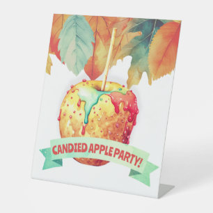 Colourful Fall Autumn Candied Apple Party Pedestal Sign