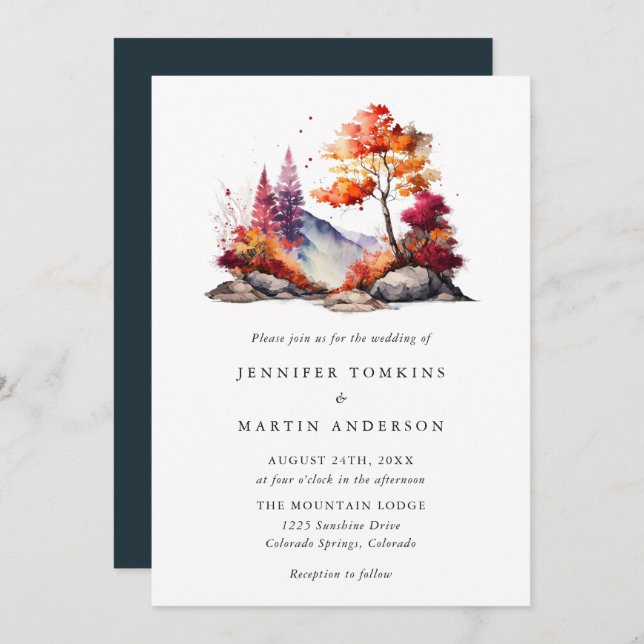 Colourful Fall Autumn Forest Mountain Wedding Invitation (Front/Back)