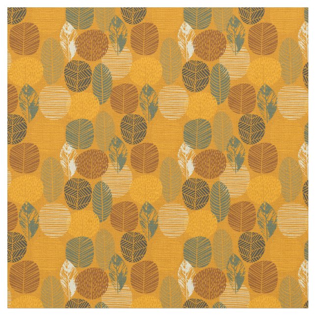 Colourful Fall Autumn Forest Pattern Fabric (Close Up)