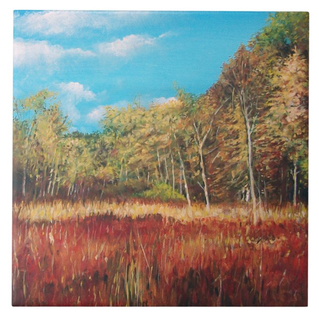 Colourful Fall Autumn Landscape Painting Tile (Front)