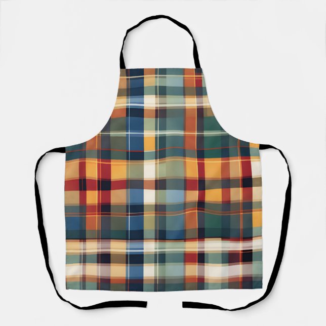 Colourful Fall Autumn Thanksgiving Plaid Print Apron (Front)