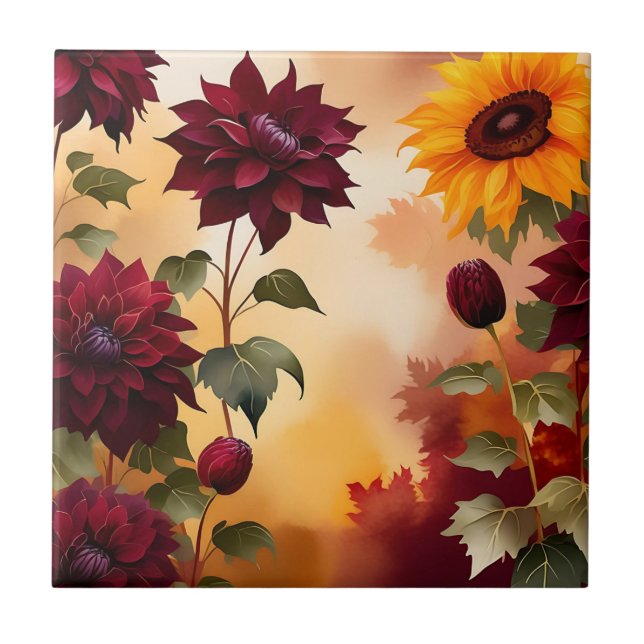 Colourful Fall Blooms with Watercolor Tile (Front)