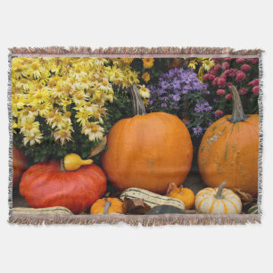 Colourful fall decorative pumpkin display throw blanket