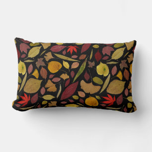 Colourful Fall Dried Leaves Dark Moody Cosy Lumbar Cushion