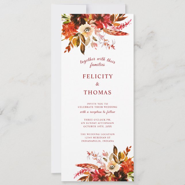 Colourful Fall Floral Elegant Boho Wedding Invitation (Front)