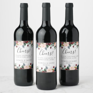 Colourful Fall Floral Frame Wedding Wine Label