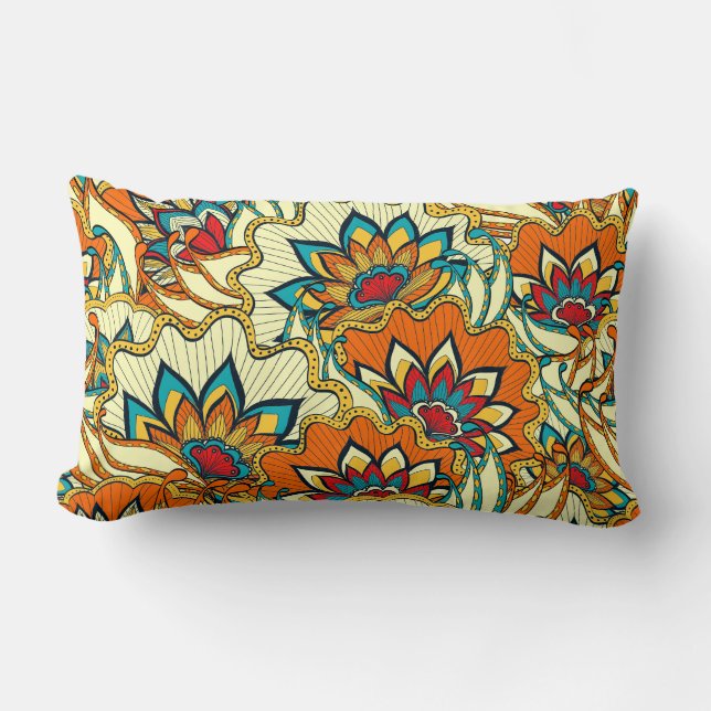 Colourful Fall Floral Pattern Lumbar Cushion (Front)