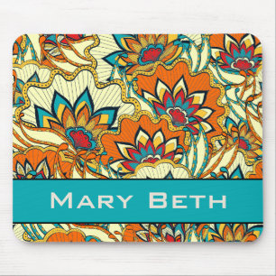 Colourful Fall Floral Personalised Mouse Pad