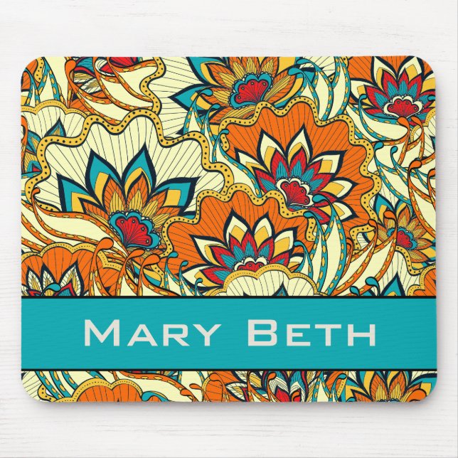 Colourful Fall Floral Personalised Mouse Pad (Front)