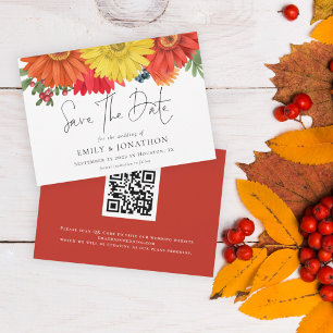 Colourful Fall Floral QR Code Wedding Save The Dat Save The Date