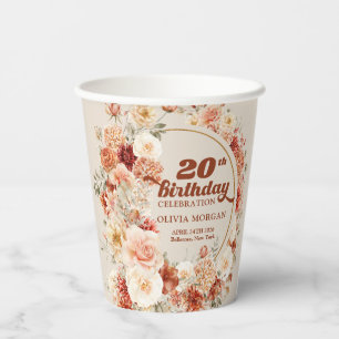 Colourful fall floral sage rusty 20th birthday  paper cups