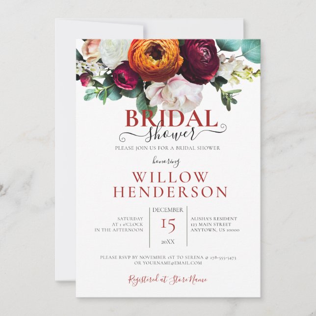 Colourful Fall Floral Wedding Shower  Invitation (Front)