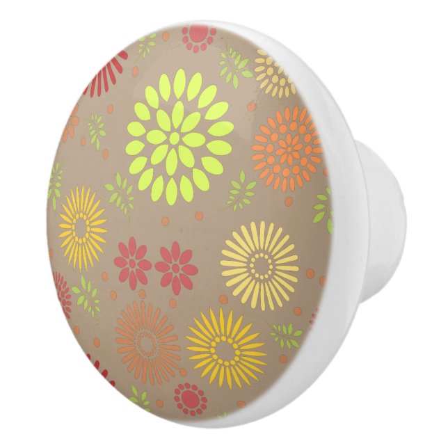 Colourful Fall Flowers in Warm Shades Ceramic Knob (Right)