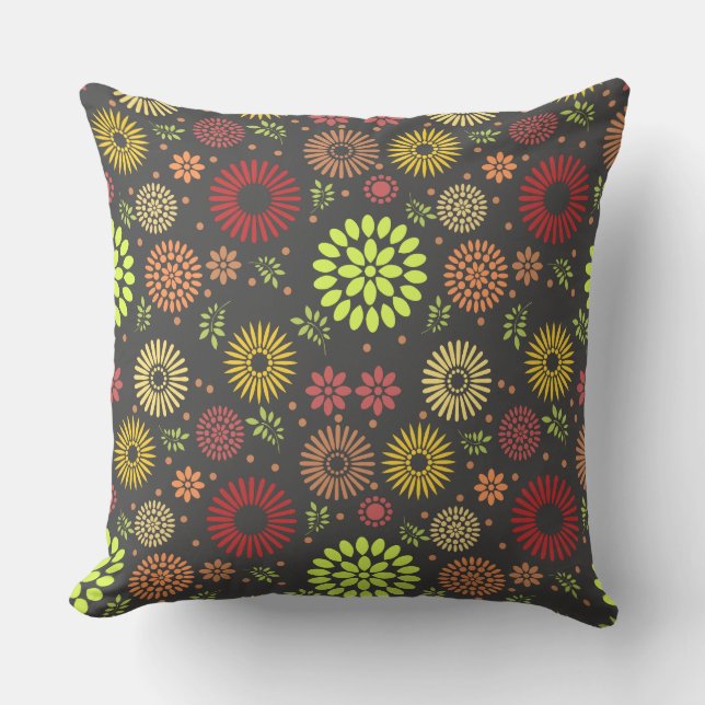Colourful Fall Flowers in Warm Shades Cushion (Front)