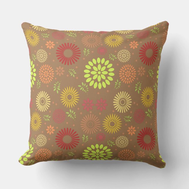 Colourful Fall Flowers in Warm Shades Cushion (Front)