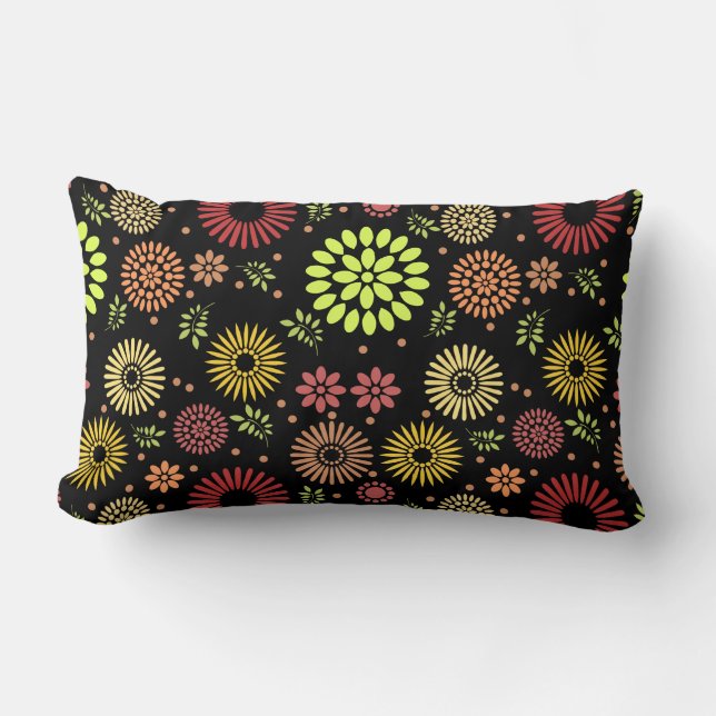Colourful Fall Flowers in Warm Shades Lumbar Cushion (Front)