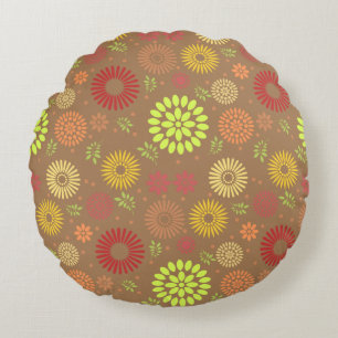 Colourful Fall Flowers in Warm Shades Round Cushion