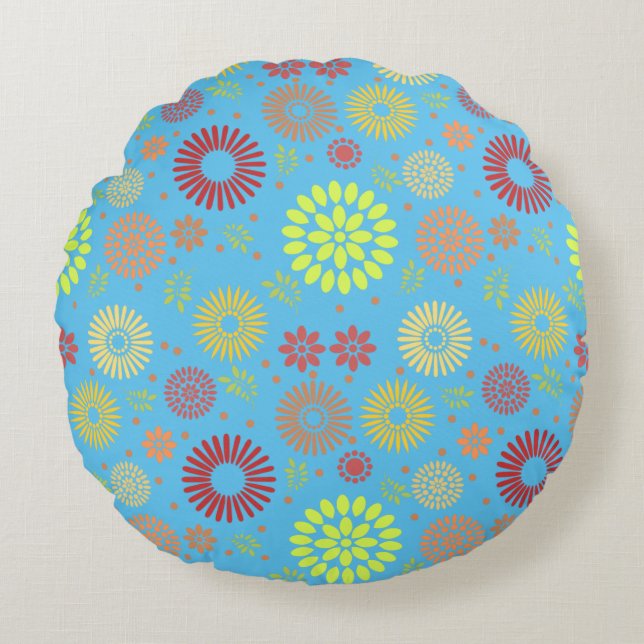 Colourful Fall Flowers in Warm Shades Round Cushion (Front)