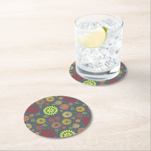 Colourful Fall Flowers in Warm Shades Round Paper Coaster