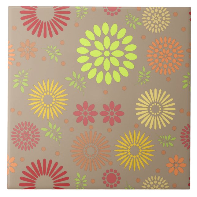 Colourful Fall Flowers in Warm Shades Tile (Front)