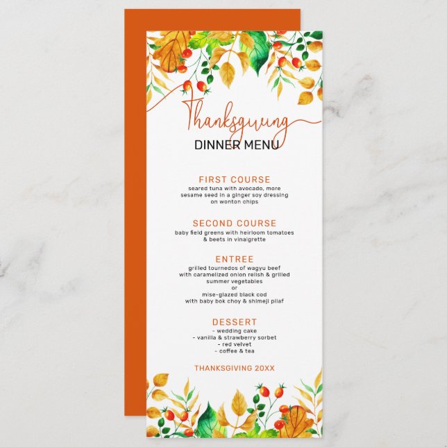 Colourful fall foliage border thanksgiving Text Invitation (Front/Back)
