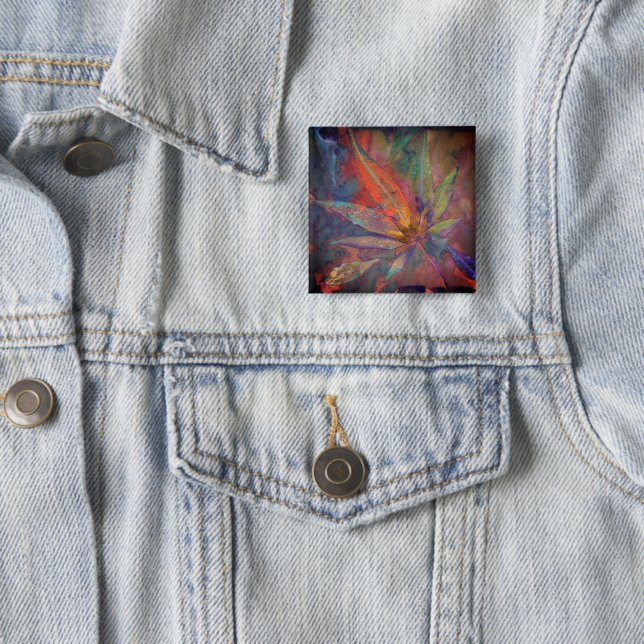 Colourful Fall Leaf Print Art Pinback 15 Cm Square Badge (In Situ)