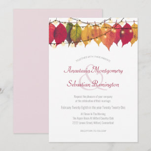 Colourful Fall Leaf String Lights Wedding Ceremony Invitation