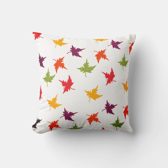 Colourful Fall Leaves Autumn Red Yellow Purple Cushion (Front)