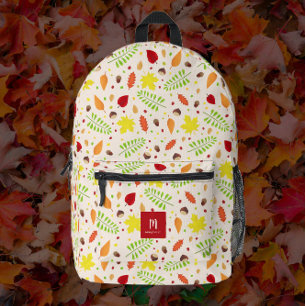 Colourful fall leaves custom name printed backpack