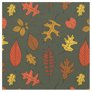 Colourful Fall Leaves Green Background Nature Fabric