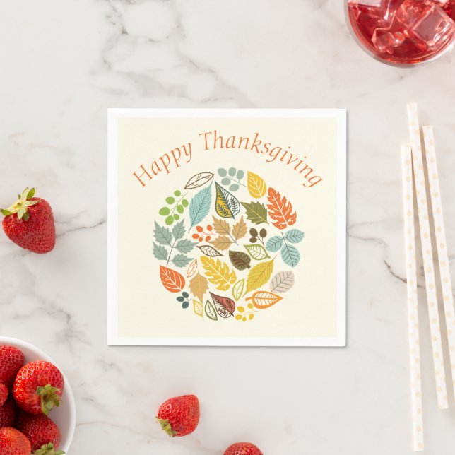 Colourful Fall Leaves Happy Thanksgiving  Napkin (Insitu)
