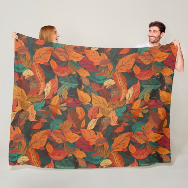 Colourful Fall Leaves Large Fleece Blanket (In Situ)